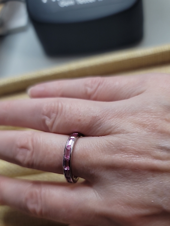 Pink Sapphire Baguette Band Stacking Ring - Size 7